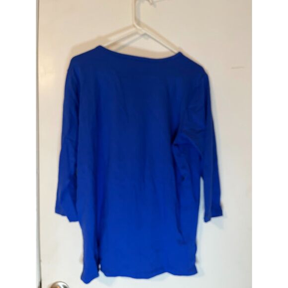 Quacker Factory Top L Blue Beaded Snowman 3/4 Sleeve Winter Holiday Whimsical - Picture 5 of 5